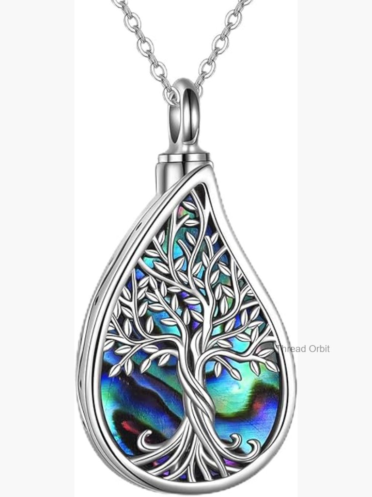 925 Silver Abalone Shell Tree Of Life Cremation Urn Pendant Necklace
